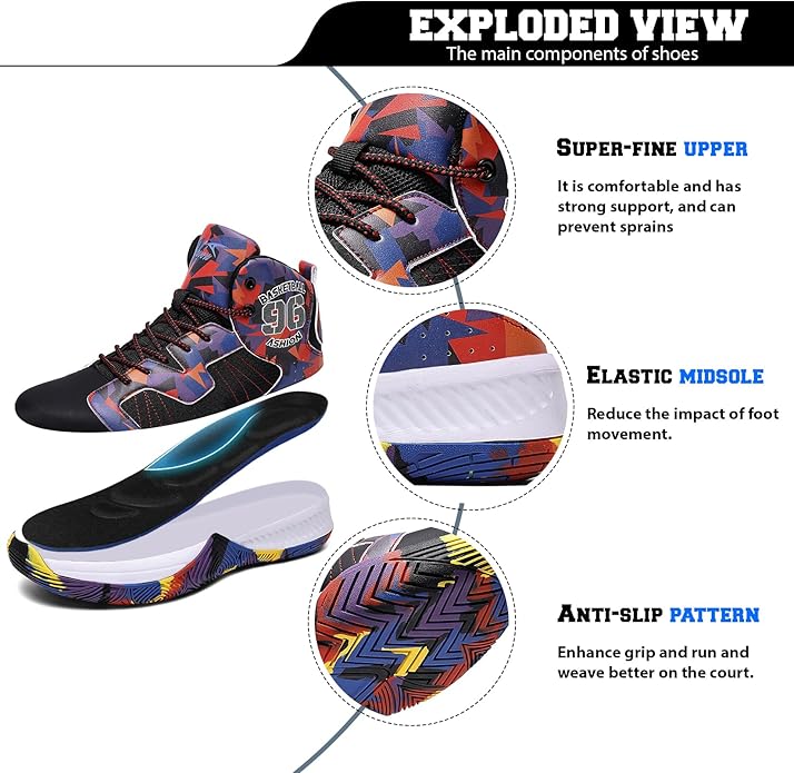 ASHION Mens Basketball Shoes High Top Streetball Lightweight Outdoor Sneakers Cushioning Shoes for Sport Athletic Fitness