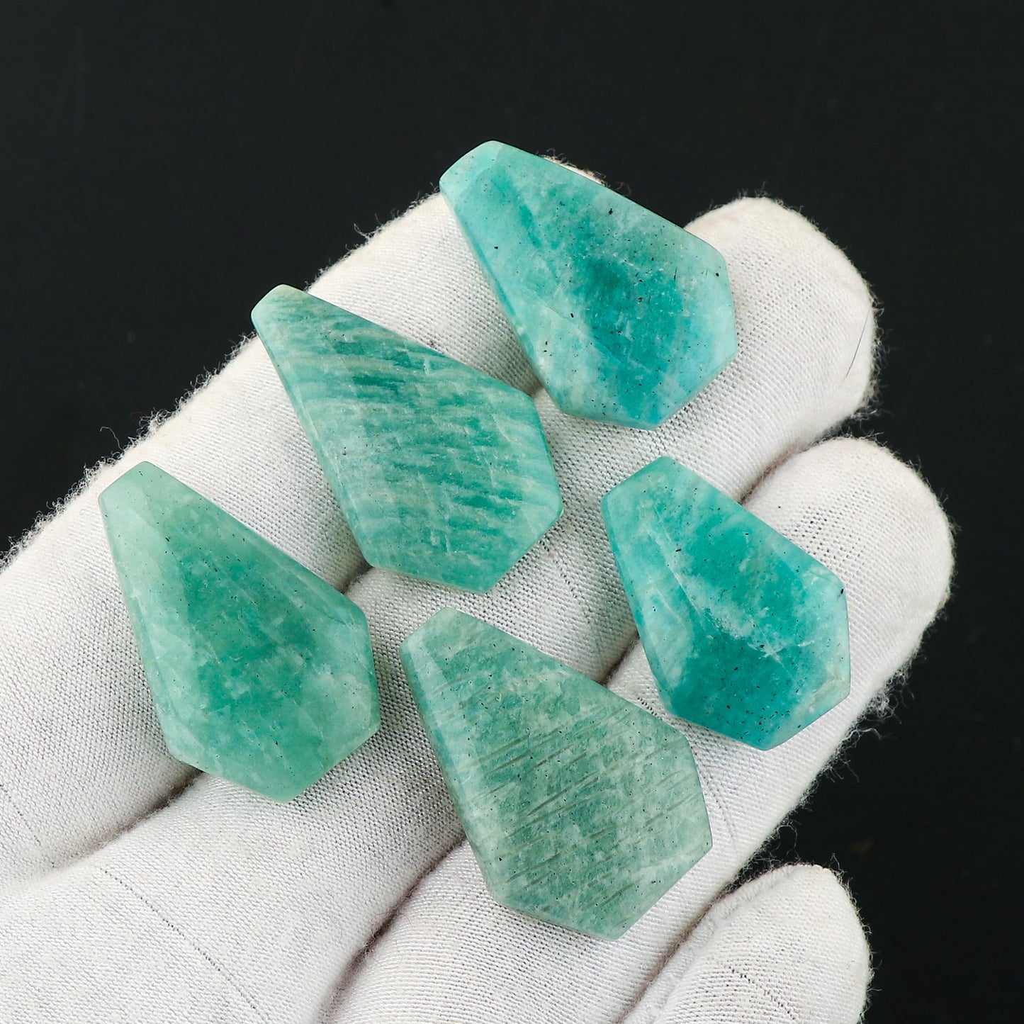 CRYSTALIS Wholesale 5pcs Natural Amazonite Coffins, Loose Gemstone, Bulk Flat Cabochons Jewelry Making Supply, Chakra Healing Polished Stones, Wire Wrapping, DIY, Gem Collection, 20+mm
