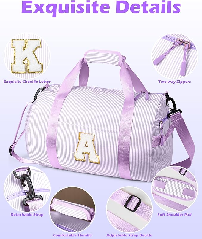 Daughter Gift from Mom, Girl Gym Bag, Kids Initial Overnight Duffel Bags with Shoe Compartment, Personalized Dance Bag with Makeup Pouch, Gifts for Sister Niece Granddaughter (Letter I)