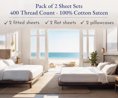 California Design Den Twin Size Bed Sheets - 400 Thread Count 100% Cotton Sateen - Soft & Breathable, Antique White