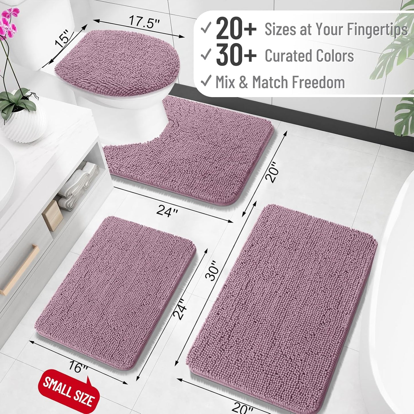 OLANLY Large Bathroom Rugs - Extra Soft Chenille Bath Mats | Quick Dry, Machine Washable, Deep Plum 50x30
