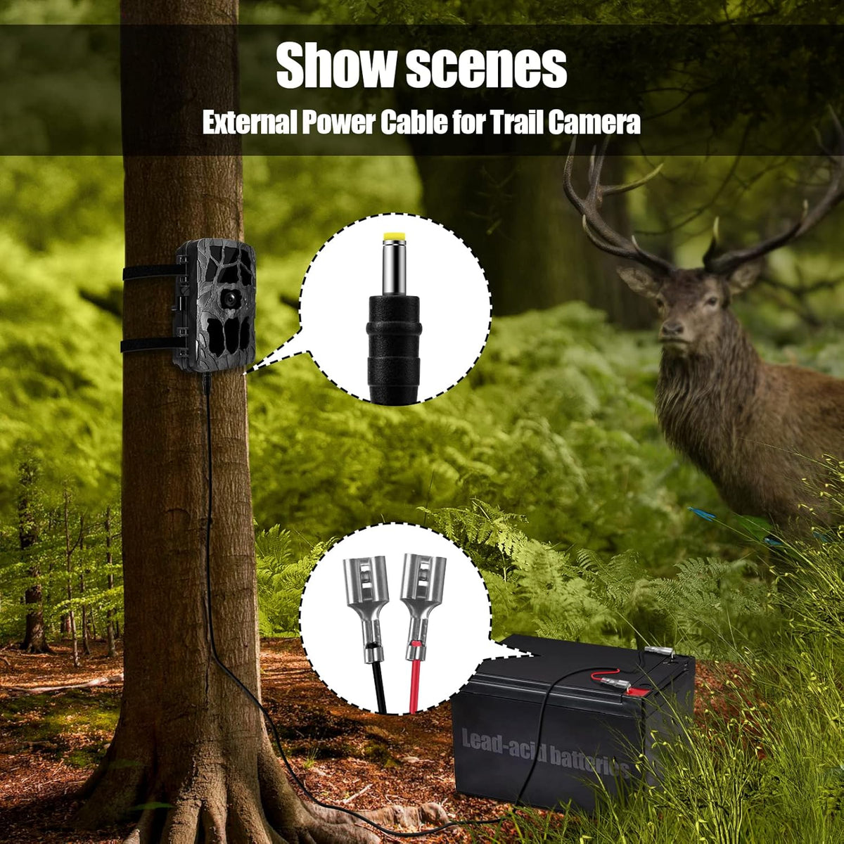 Yoizyfree Cord,79inch 5.5x2.1mm Trail Camera Power DC External Power Cable Compatible with DC Plug Trail Game Camera