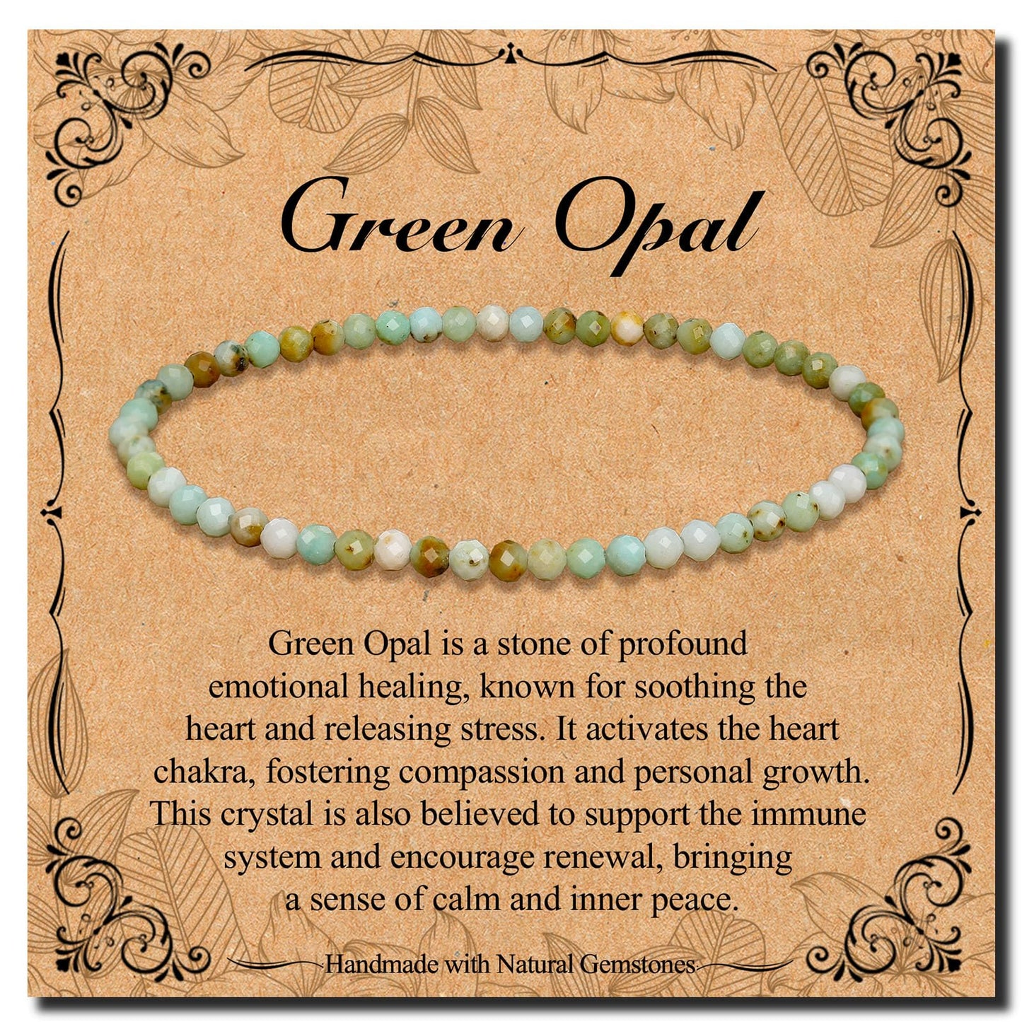 BONNY BOXX Natural Genuine Gemstone Faceted Round Beads Bracelets, 3mm Adjustable Stretchy Tiny Faceted Green Opal Bracelet, Healing Crystal Reiki Chakra Dainty Jewelry Fashion Gifts