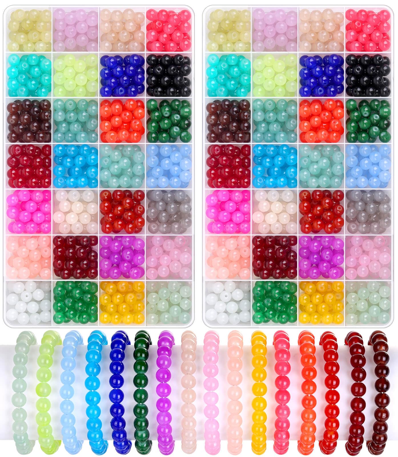 shynek 1400 Piecess 8mm Round Glass Beads for Jewelry Making, 28 Colors Crystal Beads for Bracelets Jewelry Making and DIY Crafts
