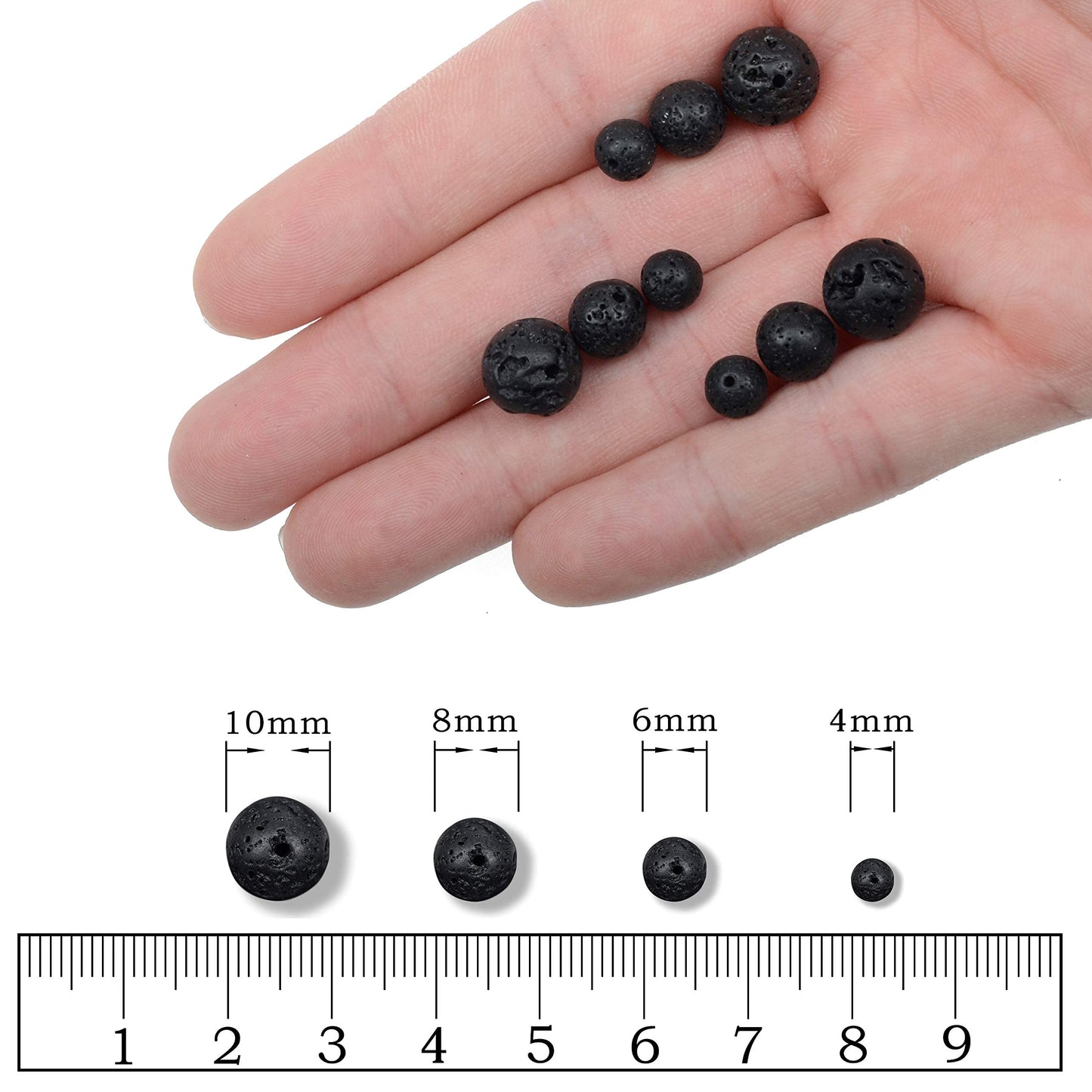 AD Beads Natural Gemstone Round Loose Beads 15" for Bracelet Necklace Earrings Jwelery Making Crafts DIY (6mm, Black Lava Stone)