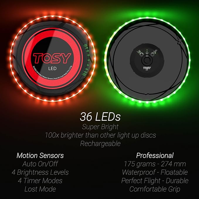 TOSY Bundle of 2 - Flying Disc 36 LEDs - Blue + Green
