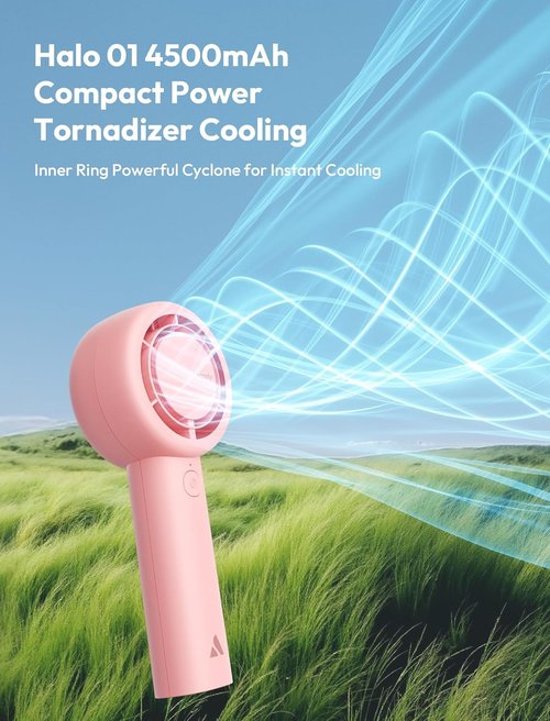 Aecooly Portable Handheld Turbo Fan - 5 Speed USB Rechargeable Mini Cooling Fan | 24H Max Cooling Time - Pink