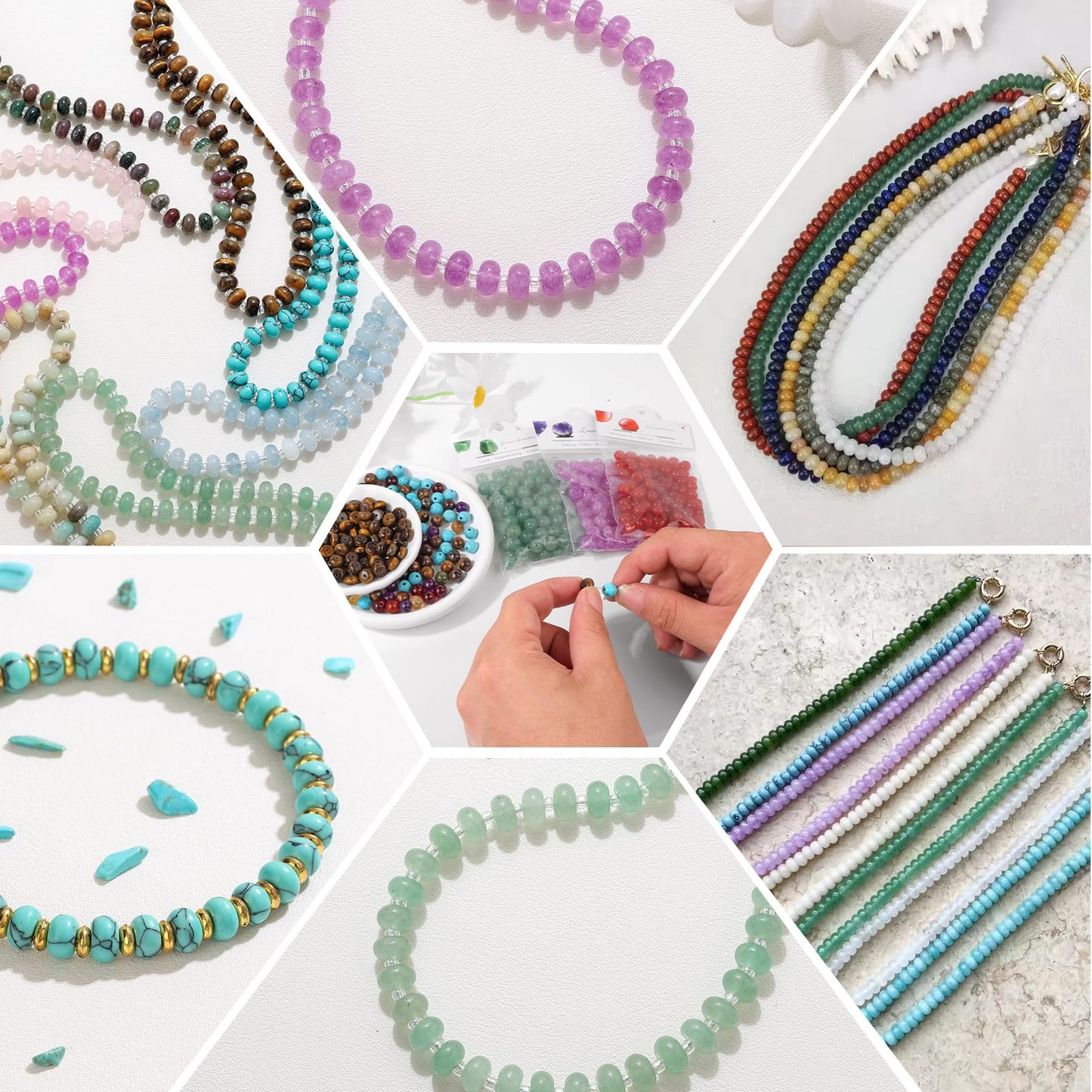 Raicegs 100pcs 5×8mm Rondelle Clear Quartz Beads Natural Gemstone Beads Abacus Disk Stone Loose Beads for Jewelry Making DIY Bracelets Necklace