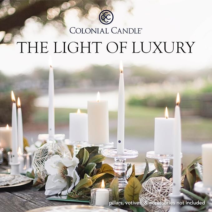 Colonial Candle Unscented Taper Candle, Classic Collection, Wedgewood, 8 in, Pack of 12 - Up to 6 Hours Burn