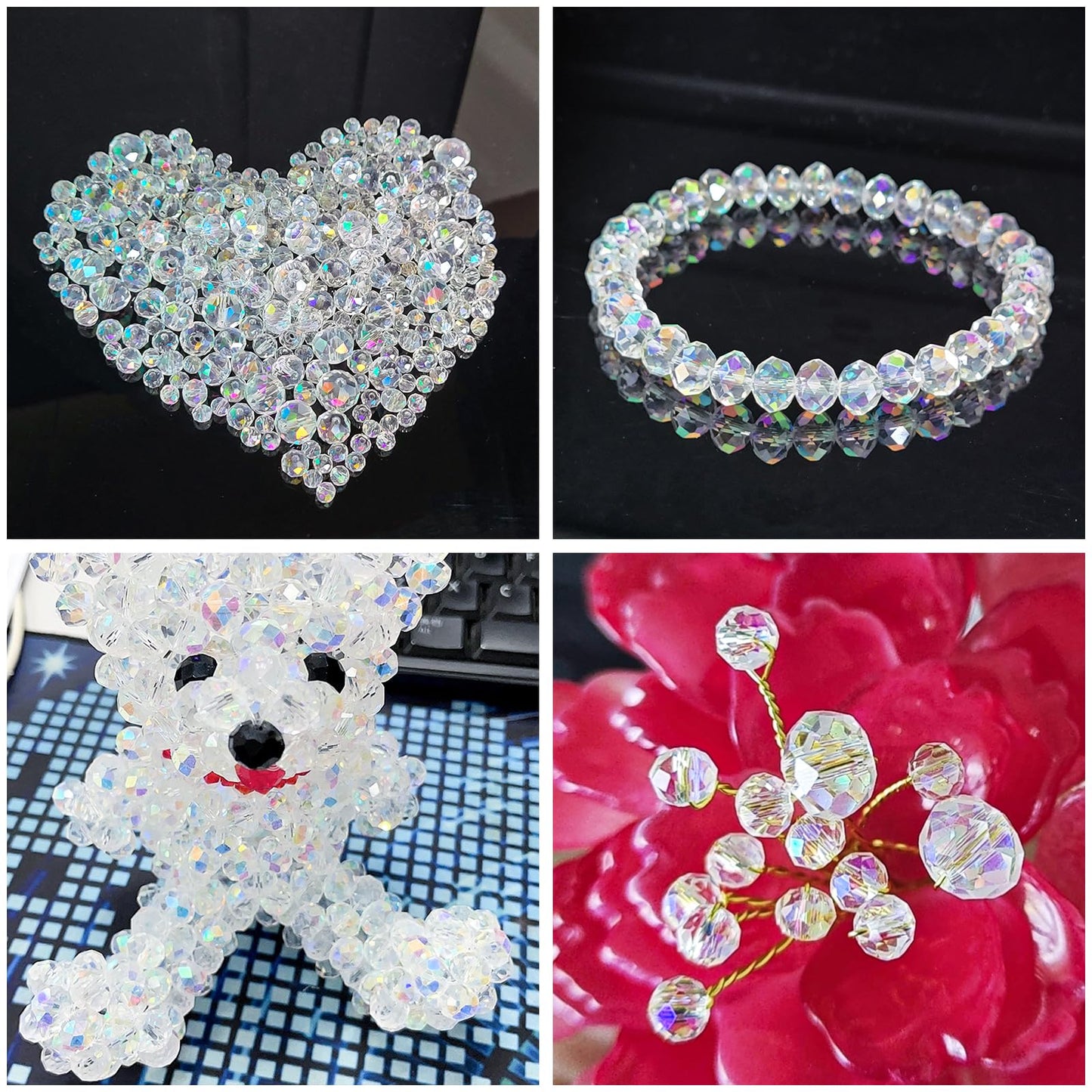 Laopottbeads 800Pcs 4/6/8/10mm Crystal Glass Beads for Jewelry Making Beads for Bracelets Necklace Pendants Making Supplies(White AB Color)