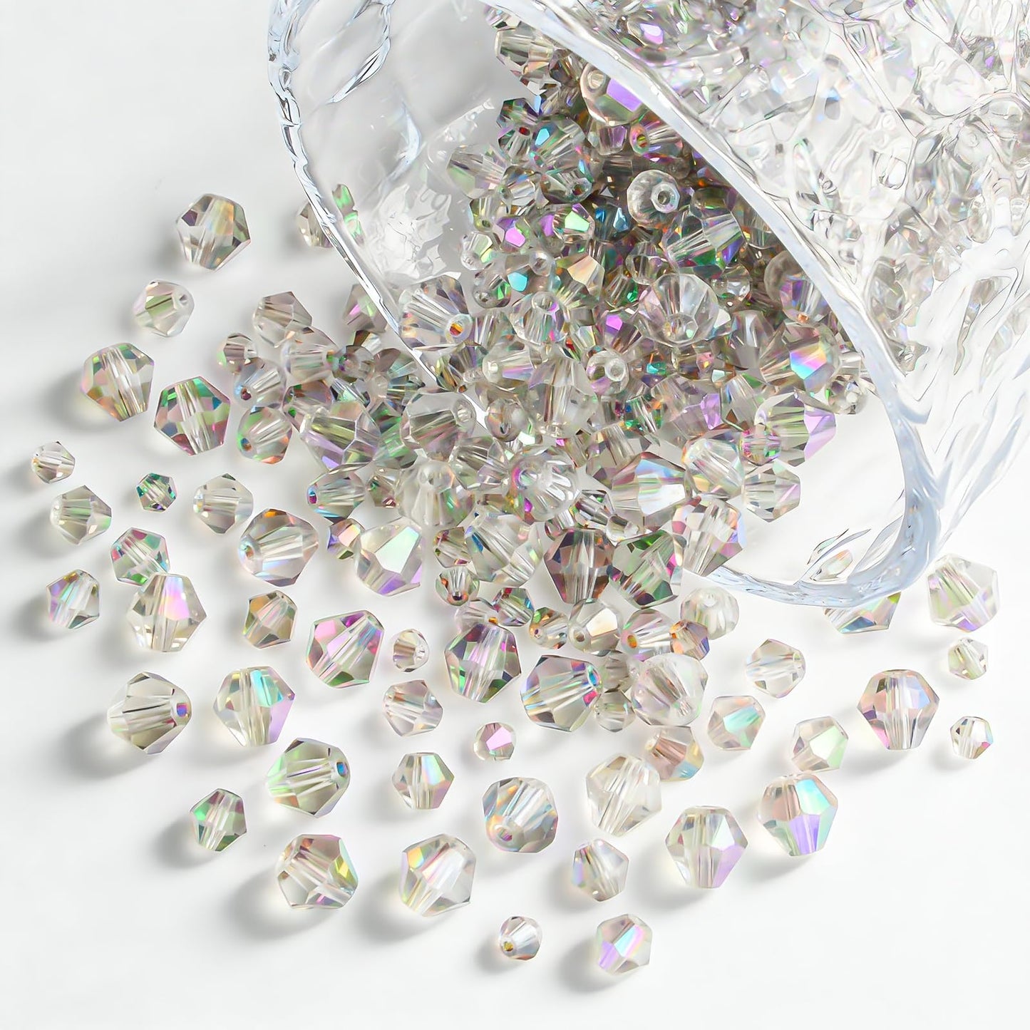 1550PCS Bicone Crystal Glass Beads Set for Jewelry Making, 3mm 4mm 6mm 8mm Sparkling Faceted Beads Sorted by Size for Bracelets, Necklaces, Suncatchers & DIY Crafts(AB Phantom Purple)