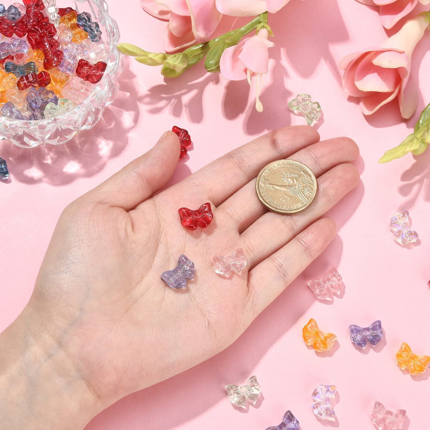 LiQunSweet 100 Pcs Handmade Lampwork Bowknot Beads Crystal Glass Beads for Women DIY Craft Bracelet Earring Necklace Jewelry Making