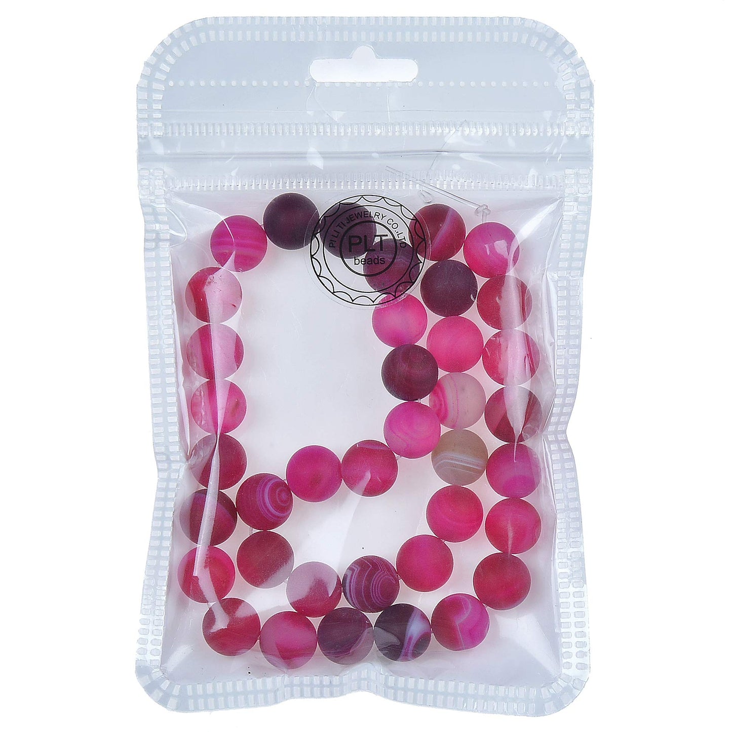 PLTbeads Natural Gemstone Loose Beads Matte Approxi 15.5 inch DIY Bracelet Necklace for Jewelry Making (8mm, Matte Fushia Stripe Agate)