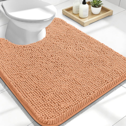 OLANLY U-Shaped Toilet Rugs - Extra Soft Chenille, Quick-Dry, Non-Slip Bath Mat | 24x20, Peach