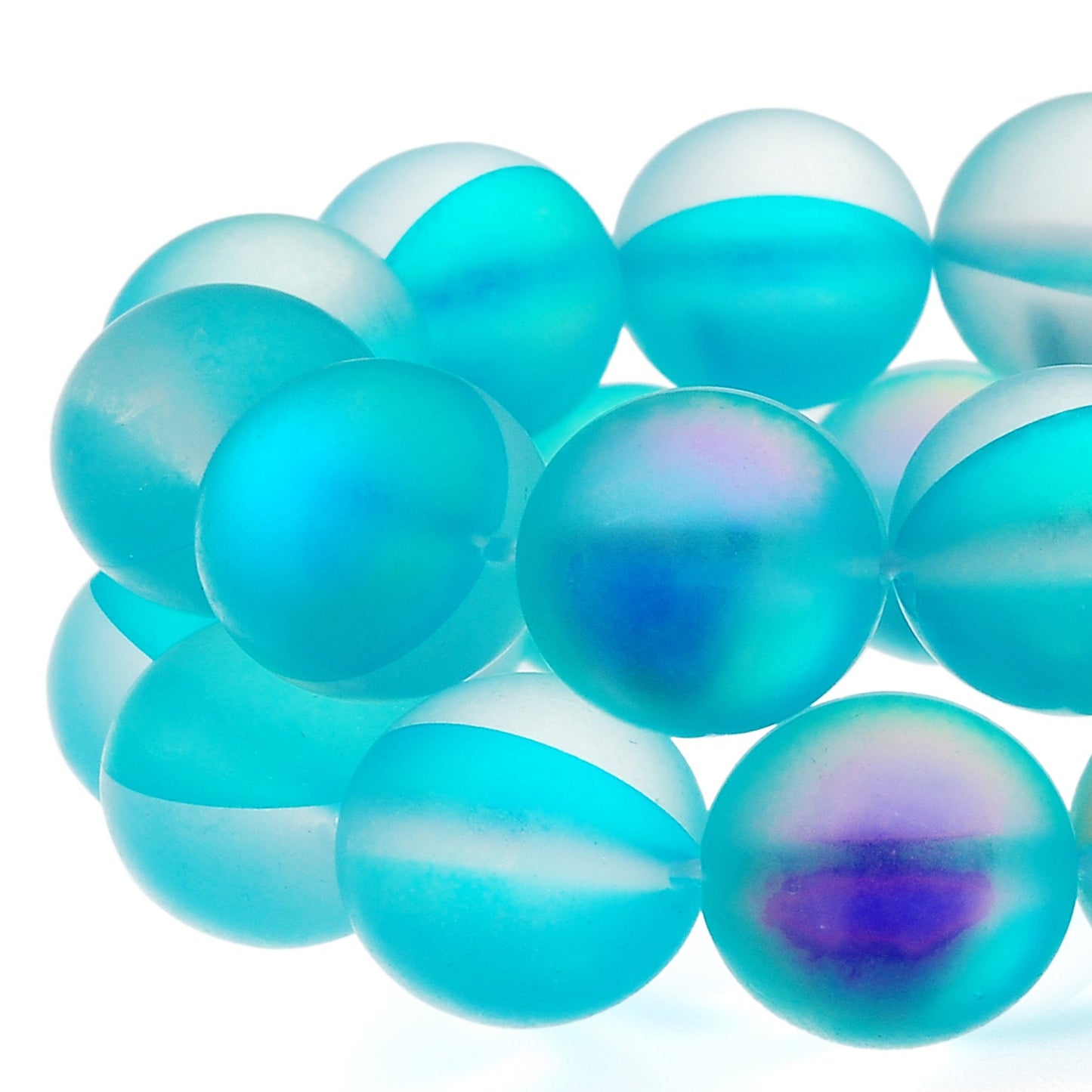 RUBYCA 8mm Round Moonstone Matte Crystal Glass Beads Aura for Jewelry Making Blue, 1 Strand