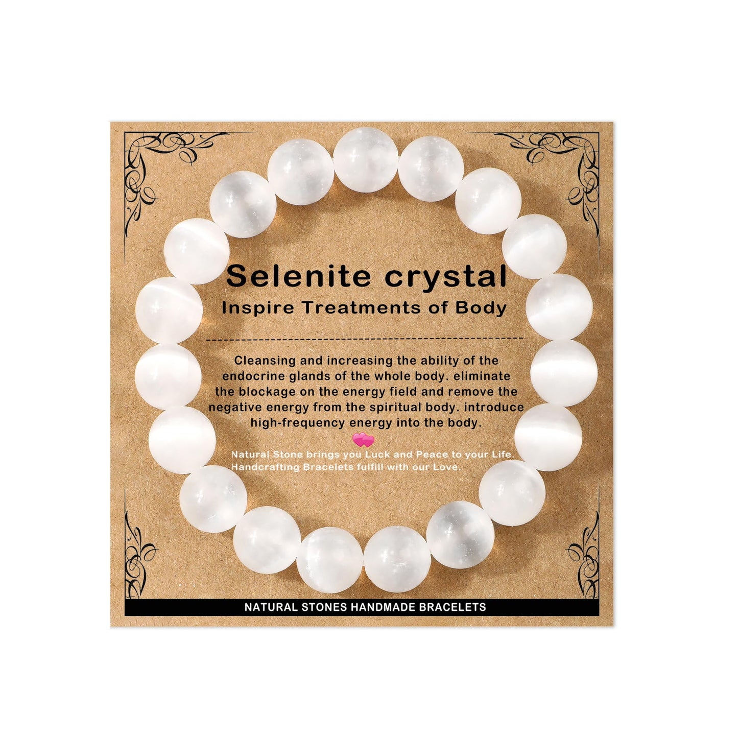 AD Beads 10mm Handmade Selenite crystal Elastic Bracelet – Natural Gemstone for Inspire treatments of body – Meditation, Yoga, Healing and Energy Gift for Men Women