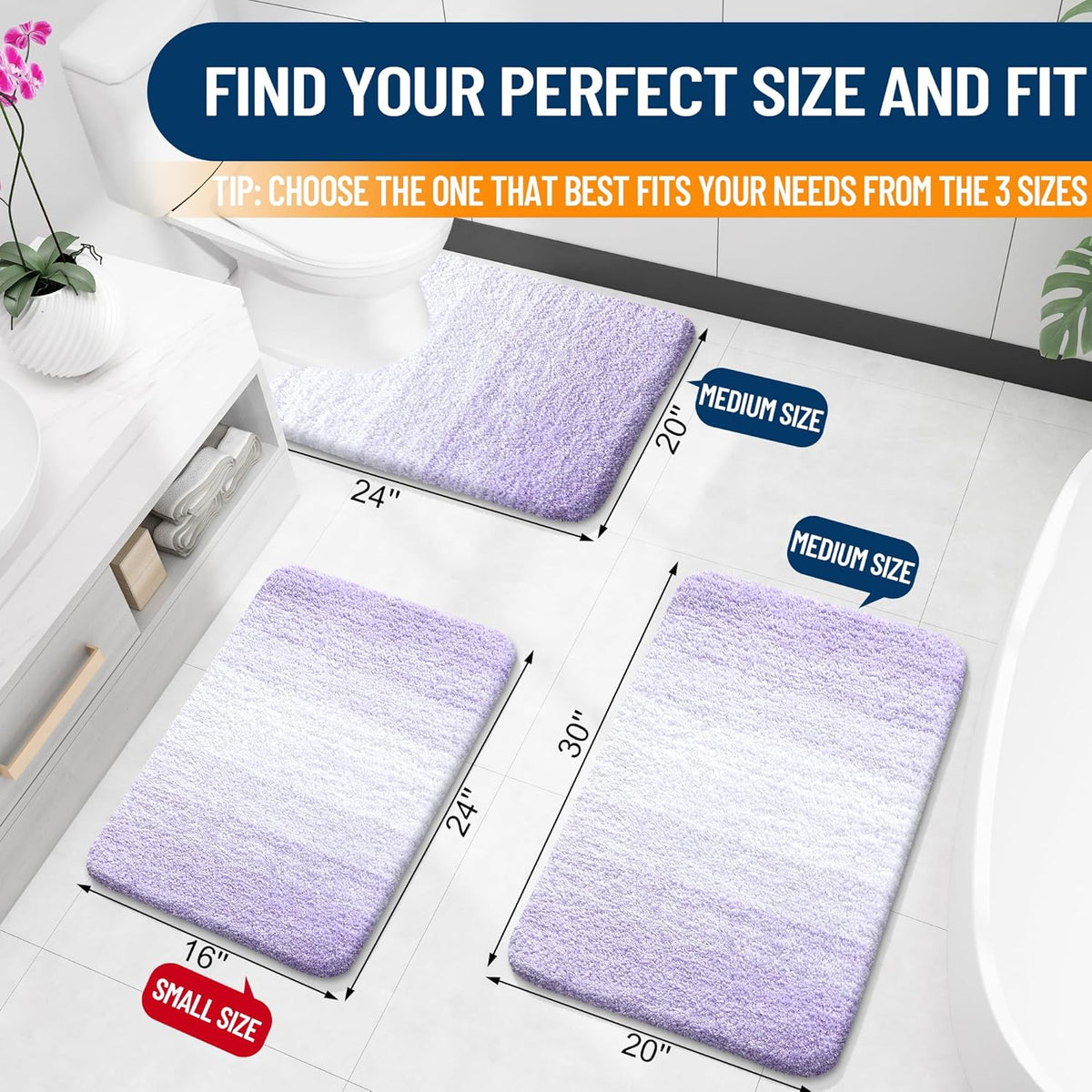 OLANLY Luxury U-Shaped Toilet Rugs - Extra Soft, Absorbent Microfiber Bath Mat | 24x20, Light Purple