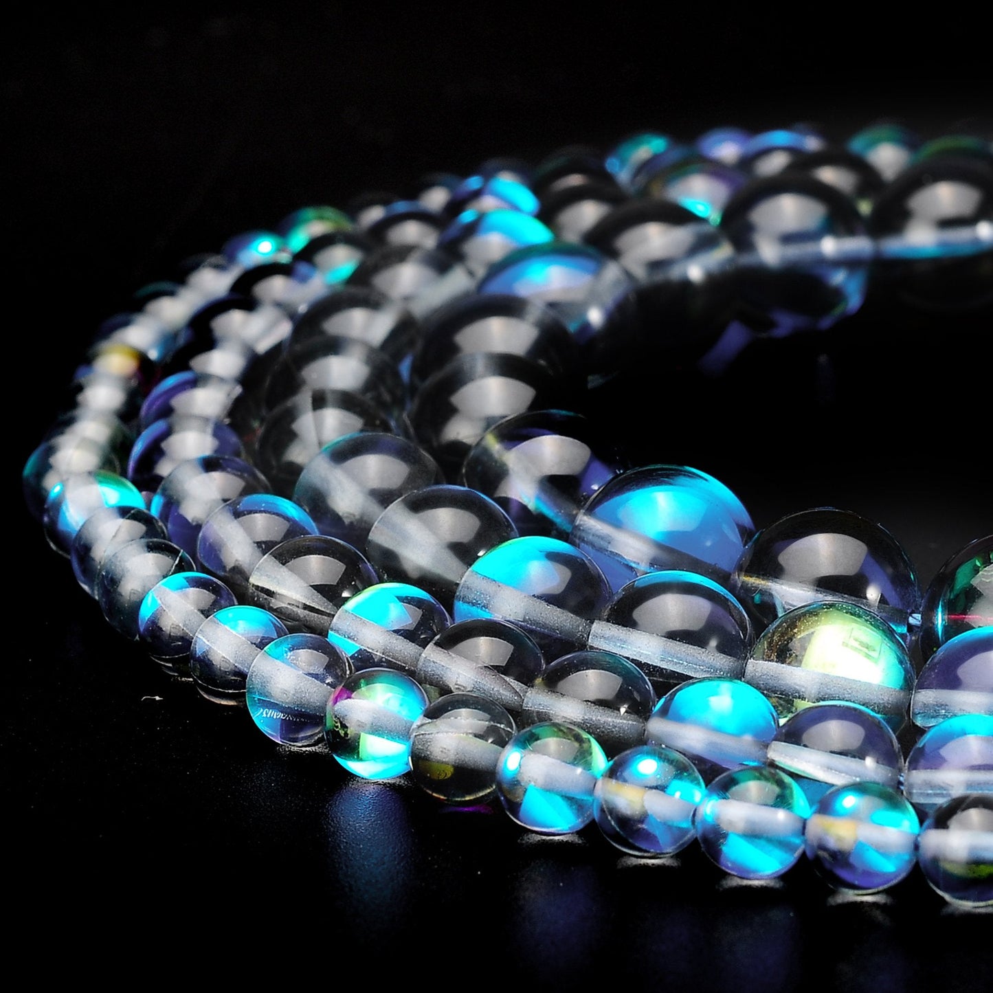 RUBYCA Round Moonstone Crystal Glass Beads Aura Iridescent for Jewelry Making (1 Strand, 6mm, Grey)