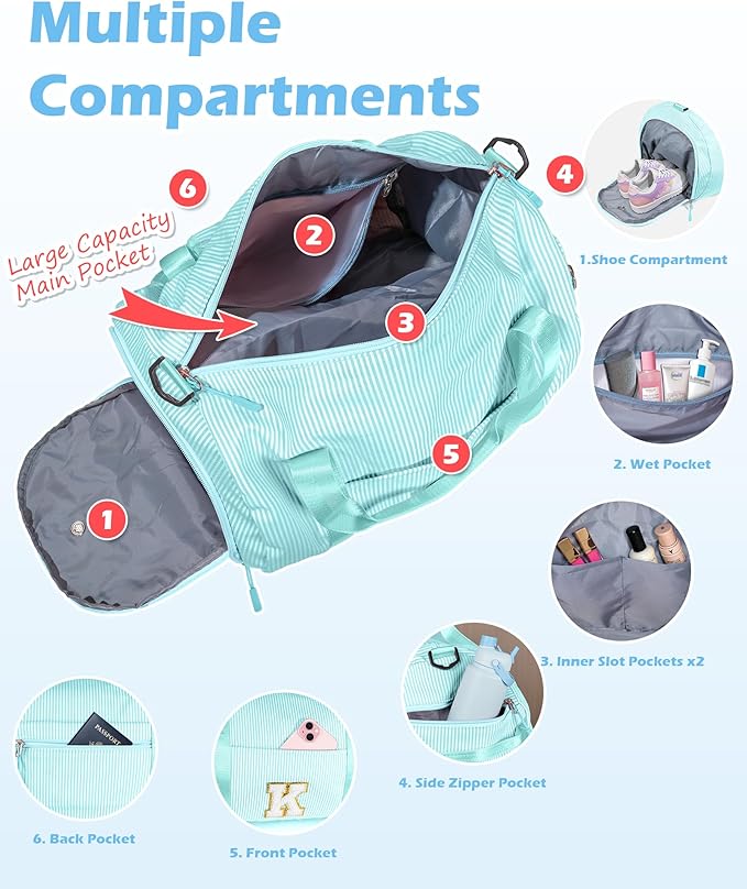Gifts for 3 4 5 6 7 8 9 Year Old Girls, Girl Gym Bag, Kids Initial Overnight Duffel Bags with Shoe Compartment, Personalized Travel Bag with Makeup Pouch, Preppy Stuff for Niece (Letter C)