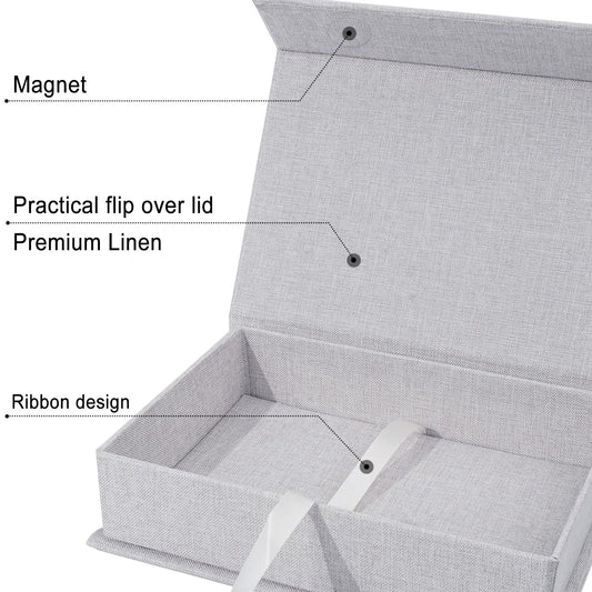 Sprsthai 5x7 Archival Photo Storage Box with Lid – Stackable Memory Keepsake Organizer for Photos, Certificates, Jewelry & Scrapbooking Supplies Grey