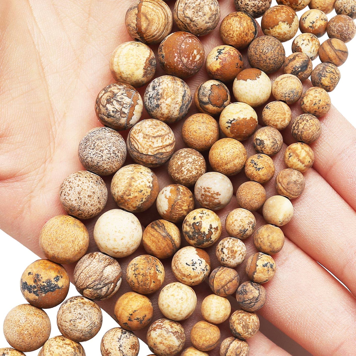 Natural Matte Picture Jasper Beads, 8MM Round Frosted Unpolished Loose Gemstone Beads for Bracelet Necklace Jewelry Making, Energy Stone Healing Power with Stretch Beading Cord