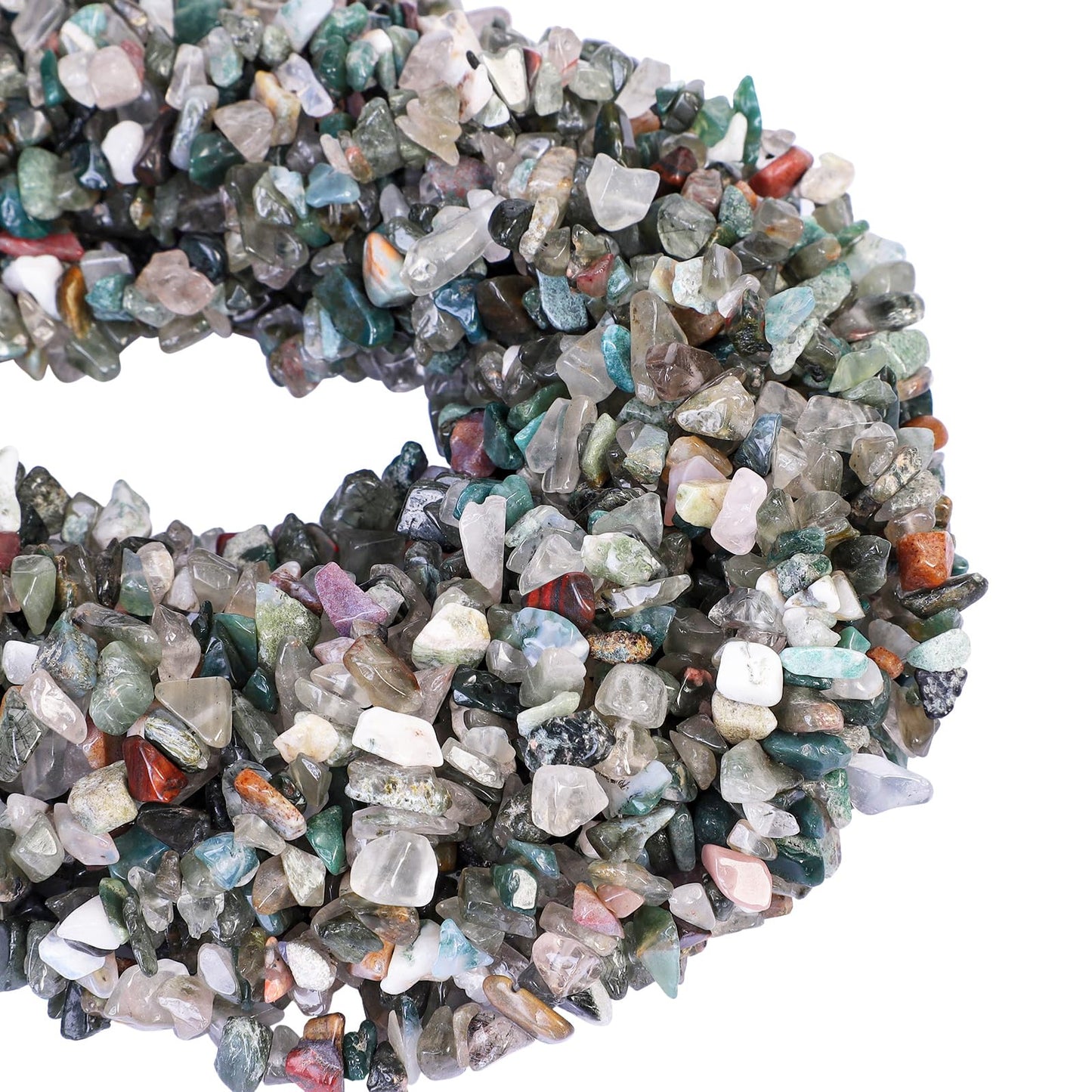 favoramulet 5-8mm Indian Agate Tumbled Stone Chip Beads for Jewelry Making, Irregular Shaped Healing Crystal Loose Bead Supply, Pack of 2 Strands(64 inches)