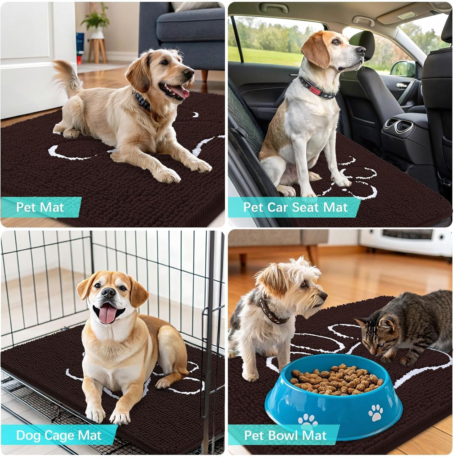 OLANLY Dog Door Mat - Absorbent Non-Slip Mud Mat for Paws | 24x16 Paw Print Design in Brown