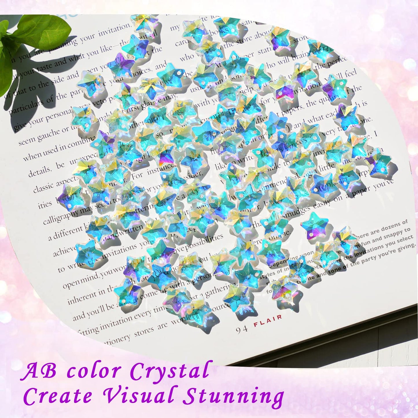 14mm 100pcs Suncatcher Crystal Star Beads, Multicolor Glass Beads Charms Pendants for DIY Bracelet Necklace Earrings Jewelry Making Home Chandelier Parts Lampwork Beads