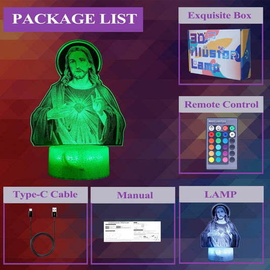 Jesus Night Light, Jesus Gifts, Christian Gifts, 3D Illusion Night Light, 16 Colors Changing, Timer and 4 Flash Modes and Dimmer, Religious Christian Birthday Creative Commemorate Gifts Decoration
