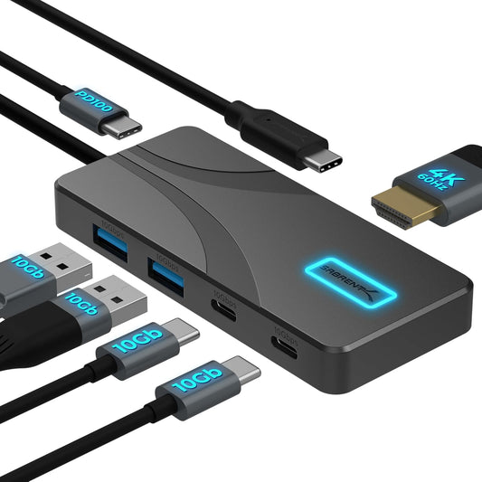 SABRENT 5-in-1 10Gbps 4K 100W 80W (HB-TG5P) USB C Hub Docking Station, USB-A & USB-C Ports, HDMI Output, PD Input