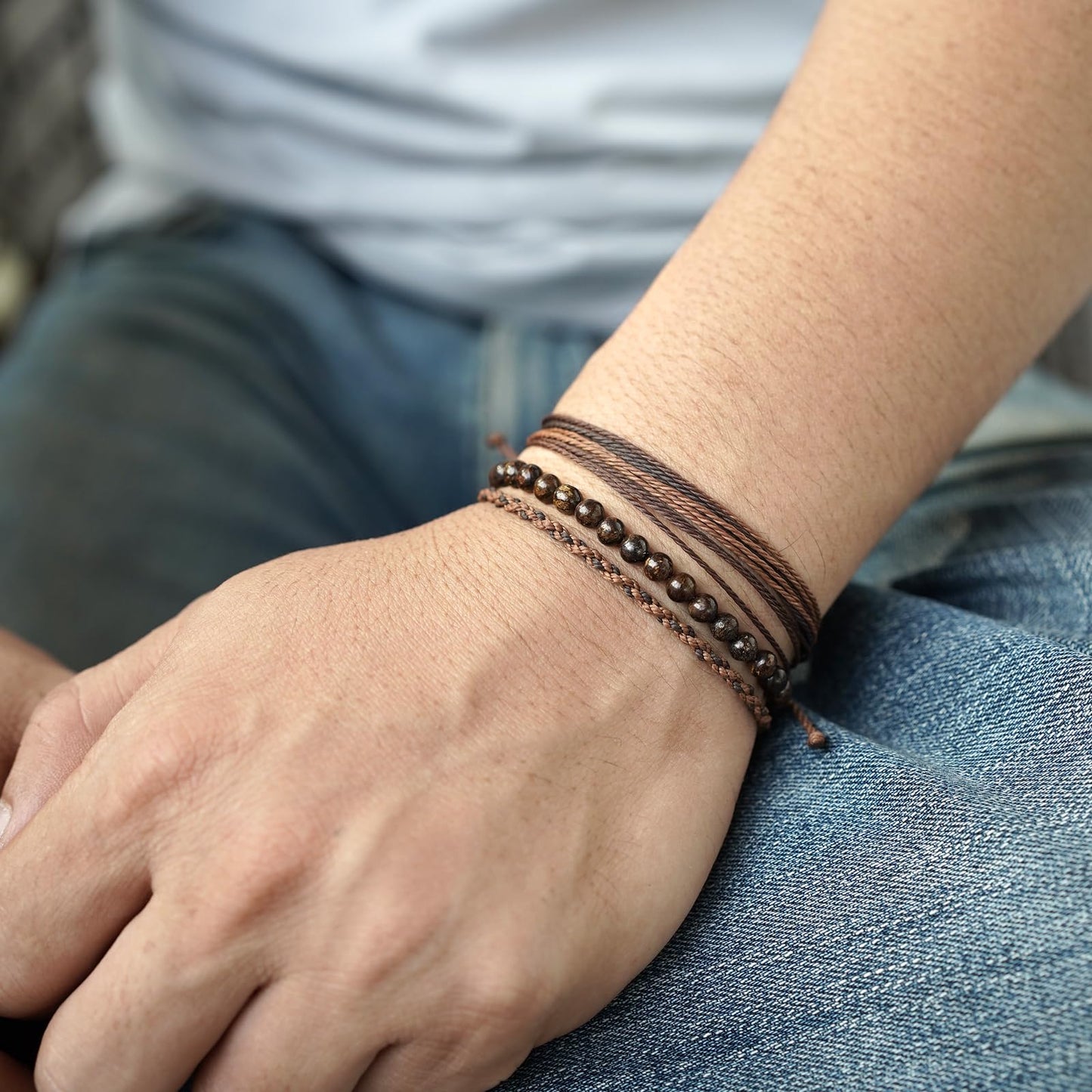 Handmade Natural Stone Beaded Healing Bracelet Gift for Men Adjustable Rope String Bracelet (Bronzite, Adjustable)