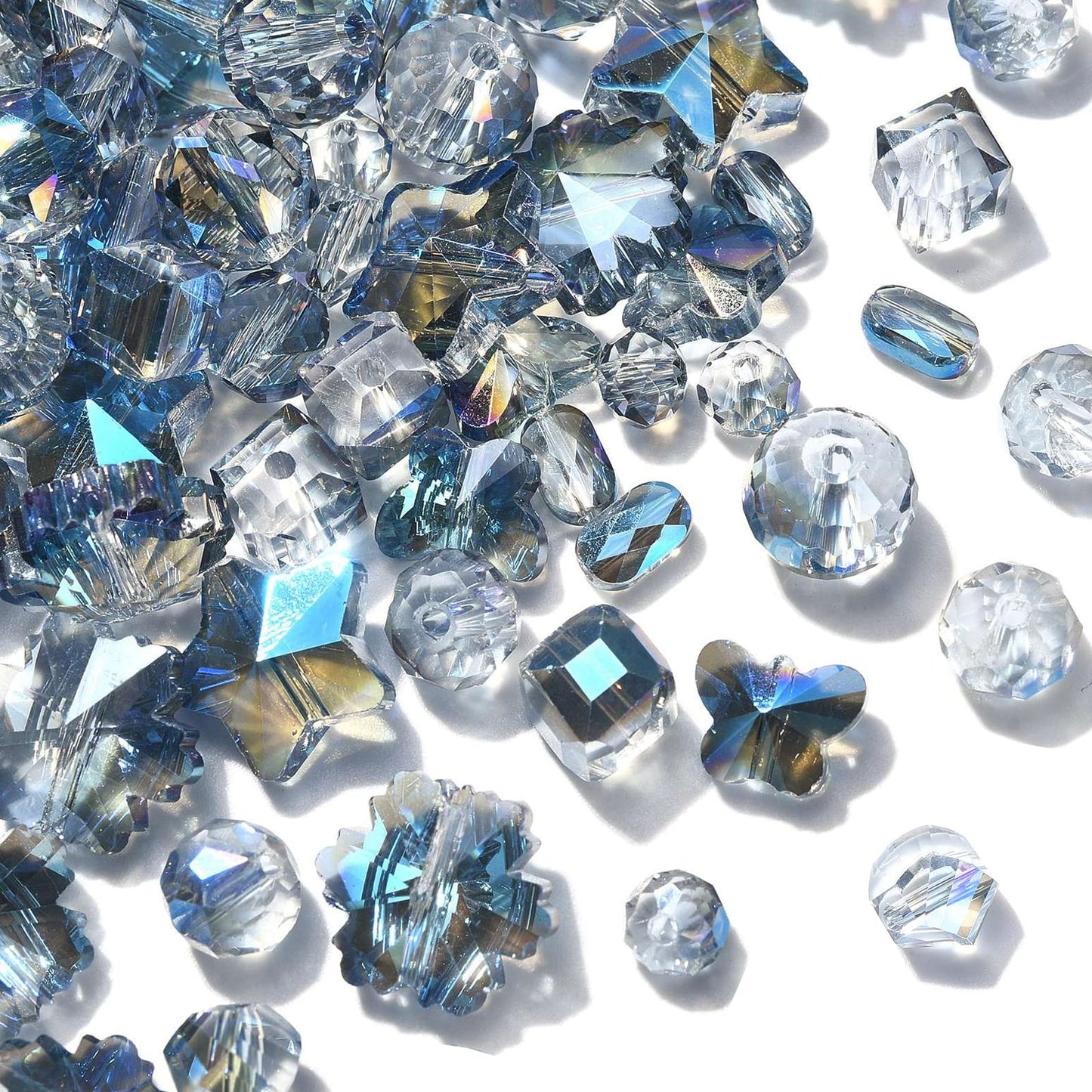 LiQunSweet 100 Pcs Blue Plated Faceted Crystal Glass Crystal Beads Bulk for Bracelet DIY Jewelry Making Earrings Necklace