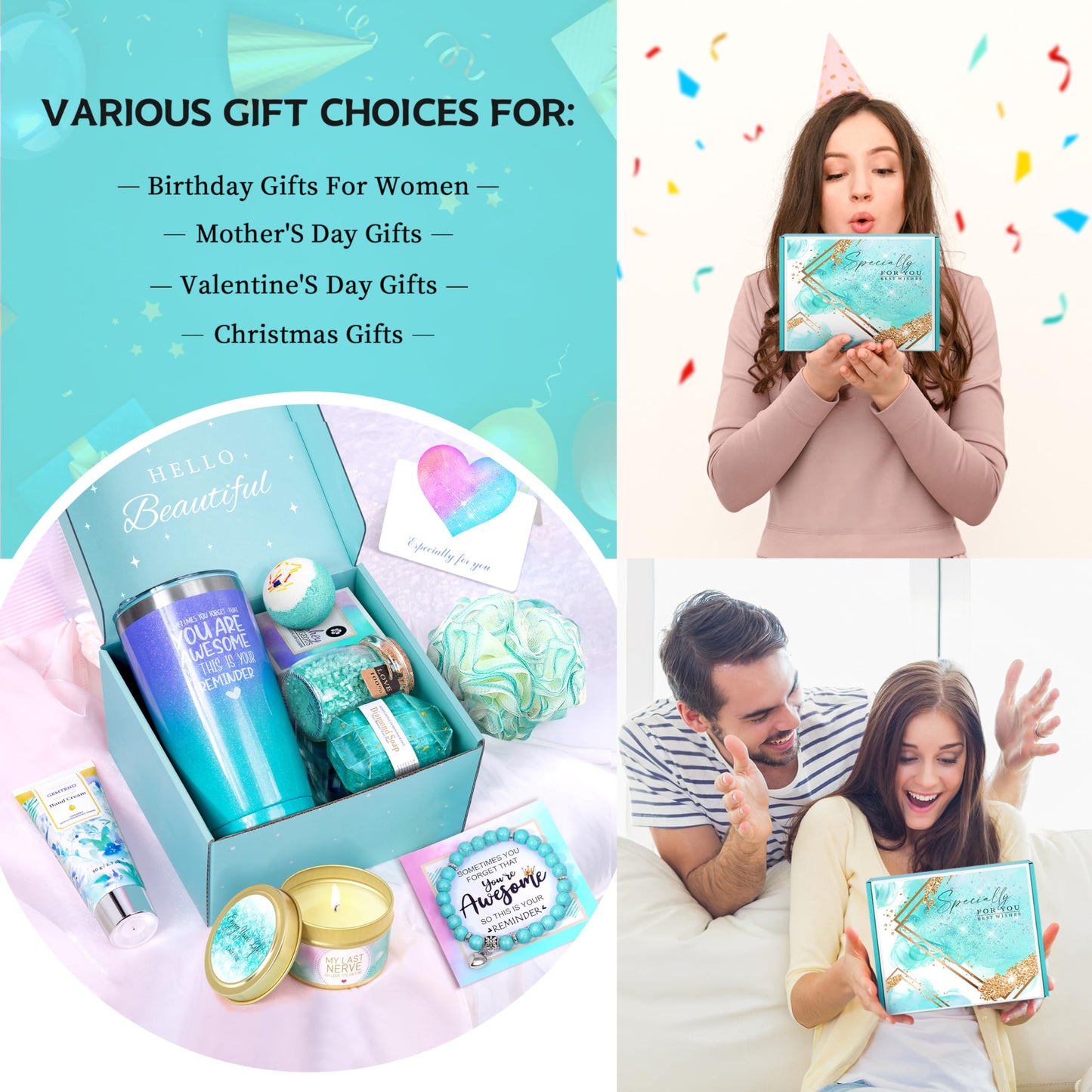 Birthday Gifts for Women, Gifts for Women, Mom, Wife, Girlfriend, Sister, Friends, Her, Relaxing Spa Gifts Basket Self Care Gifts, Christmas, Valentine's Day, Mother's Day Gifts