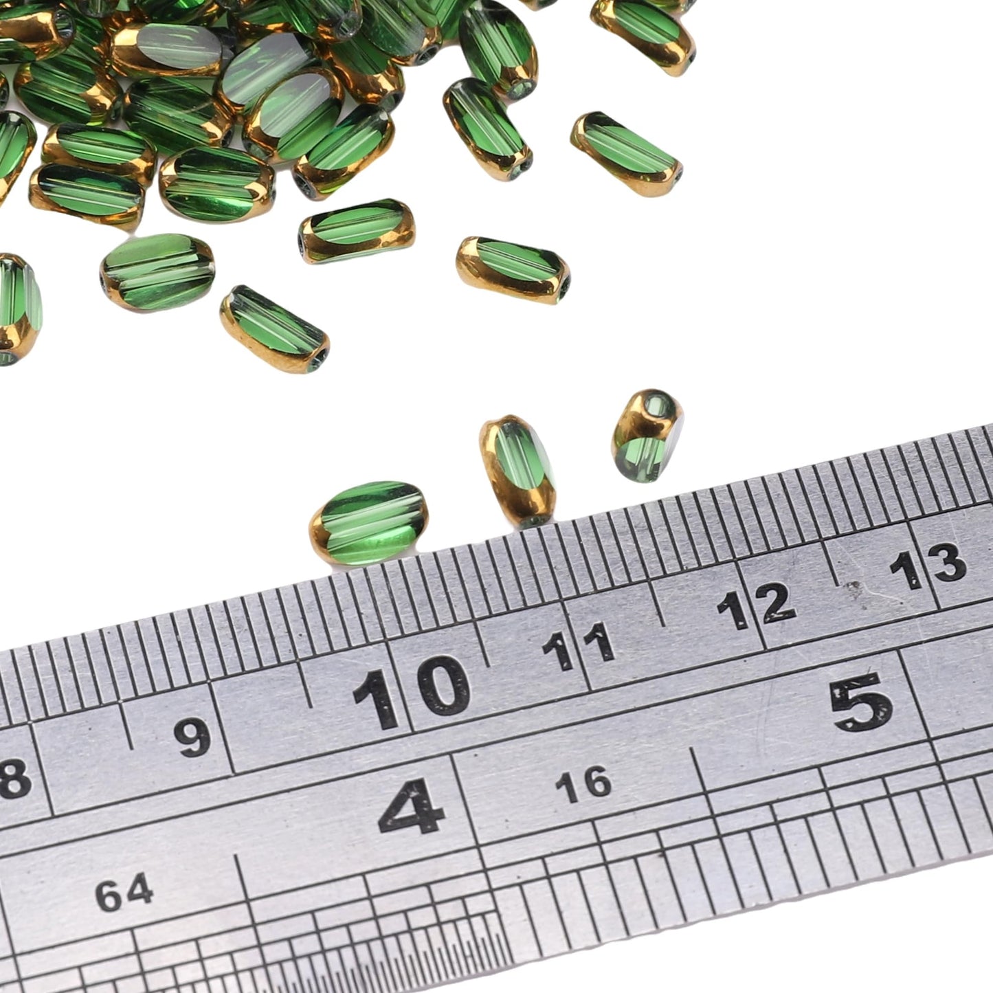 DADIFEN Glass Rice Beads Clear Green 4x6mm 50pcs Faceted Oval Golden Edge Crystal Loose Beads for DIY Craft Jewelry Making