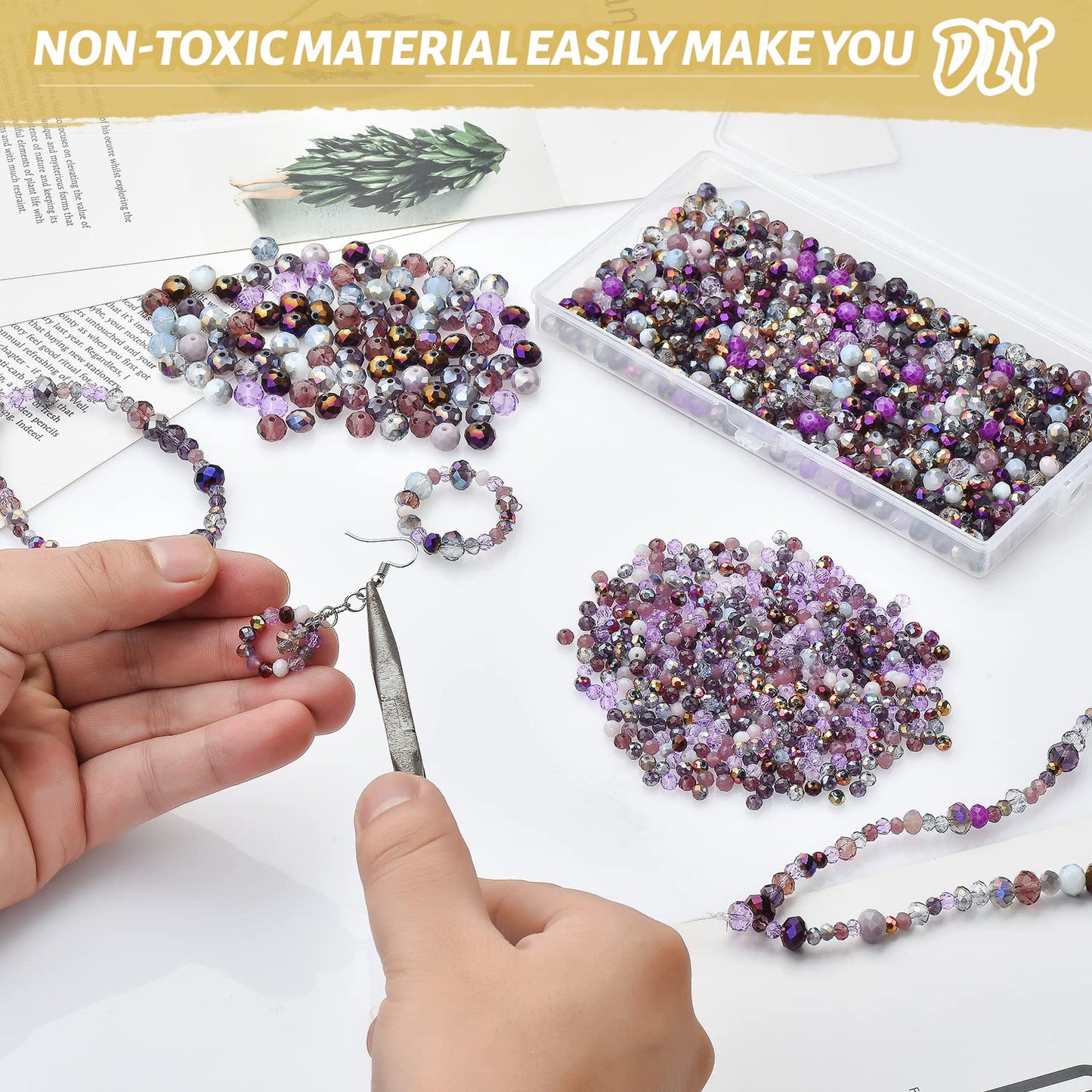 KINGSHINE 1000pcs 4/6/8mm Purple Color Briolette Crystal Glass Beads for Jewelry Making Supply,Round Rondelle Faceted Spacer Beads,Crystal Beads for Bracelets Necklaces DIY Crafts