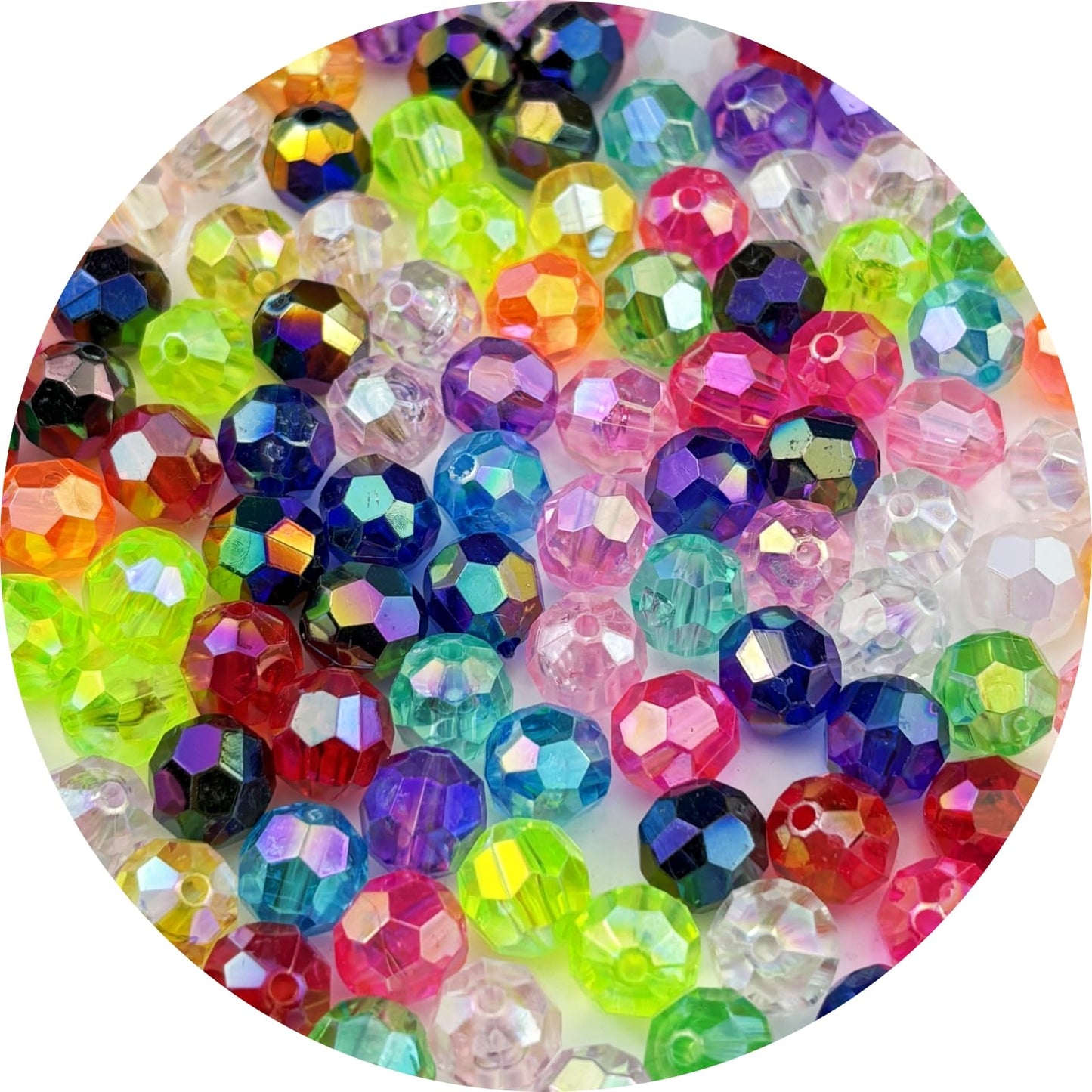 Pinhoollgo 300pcs 8mm Acrylic Faceted Round Beads AB Colors Glossy Acrylic Beads Round Spacer Beads with Hole for DIY Bracelet Necklace Jewelry Making Supplies Handmade Craft(Mix Colors)