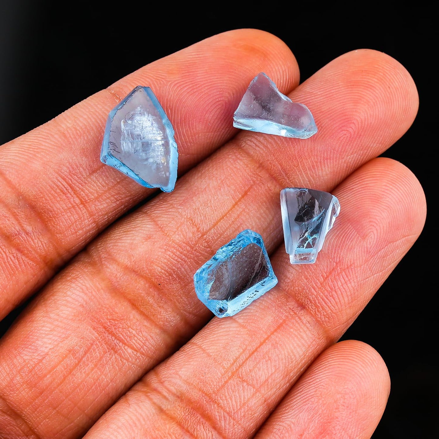 ColouredRocks (4 pcs.) (15 carats.) A++ SWISS BLUE TOPAZ Raw Crystals, Raw Slices, Rough Gemstones, Jewelry Making Supply, Cabbing, Polishing, Cutting, DIY, Crafts (10-12 mm.)