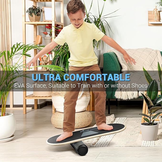 Sportneer Balance Board 7 Modes Wobble Board with Adjustable Stoppers Exercise Balancing Stability Trainer for Improve Balance, Surf Trainer & Physical Therapy - Roller and 2.8'' Ball Included