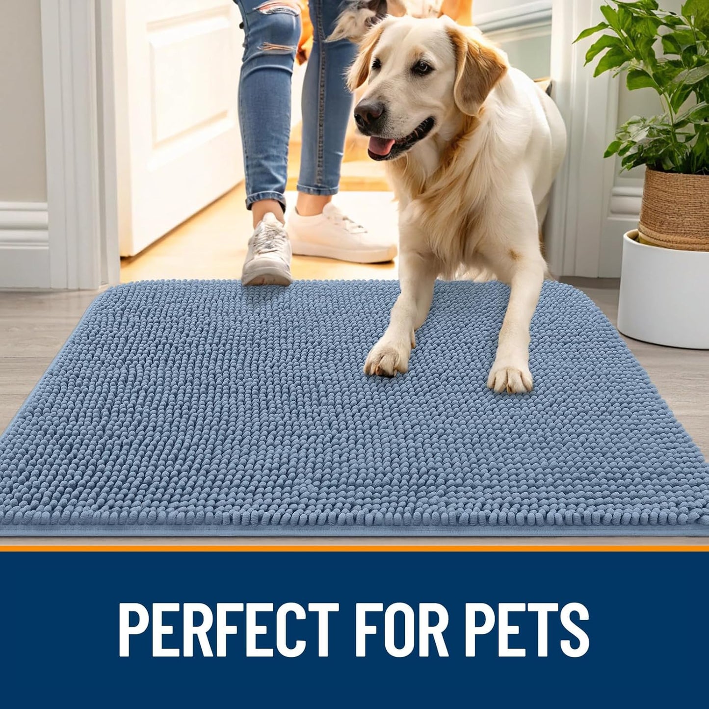 OLANLY Dog Door Mat - Absorbent Non-Slip Washable Doormat for Muddy Paws | 24x16, Airy Blue
