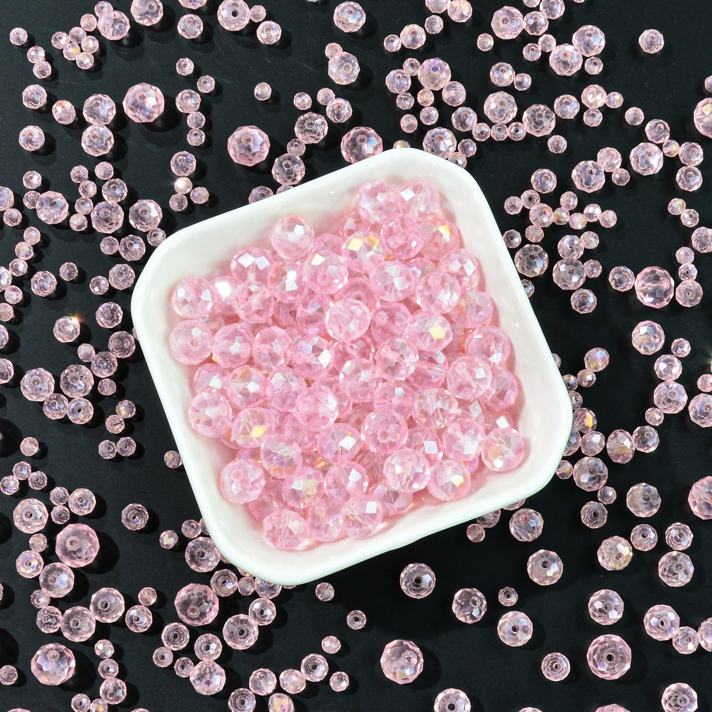 Laopottbeads 800Pcs 4/6/8/10mm Crystal Glass Beads for Jewelry Making Beads for Bracelets Necklace Pendants Making Supplies(Pink)
