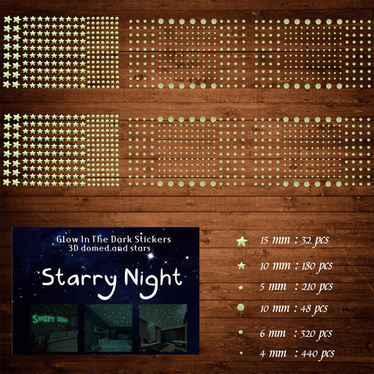 1230 PCS Glow in The Dark Stars Wall Stickers, 3D Adhesive Dots Decor Starry Sky Decor for Kids Bedroom or Birthday Gift,Beautiful Wall Decals (Green)
