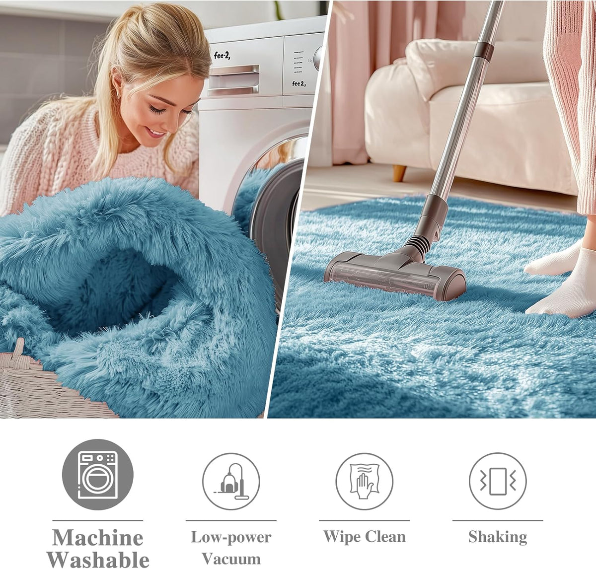 OLANLY Round Slate Blue Area Rug - Soft, Fluffy, Machine Washable 3 ft Circle Carpet for Bedroom & Living Room