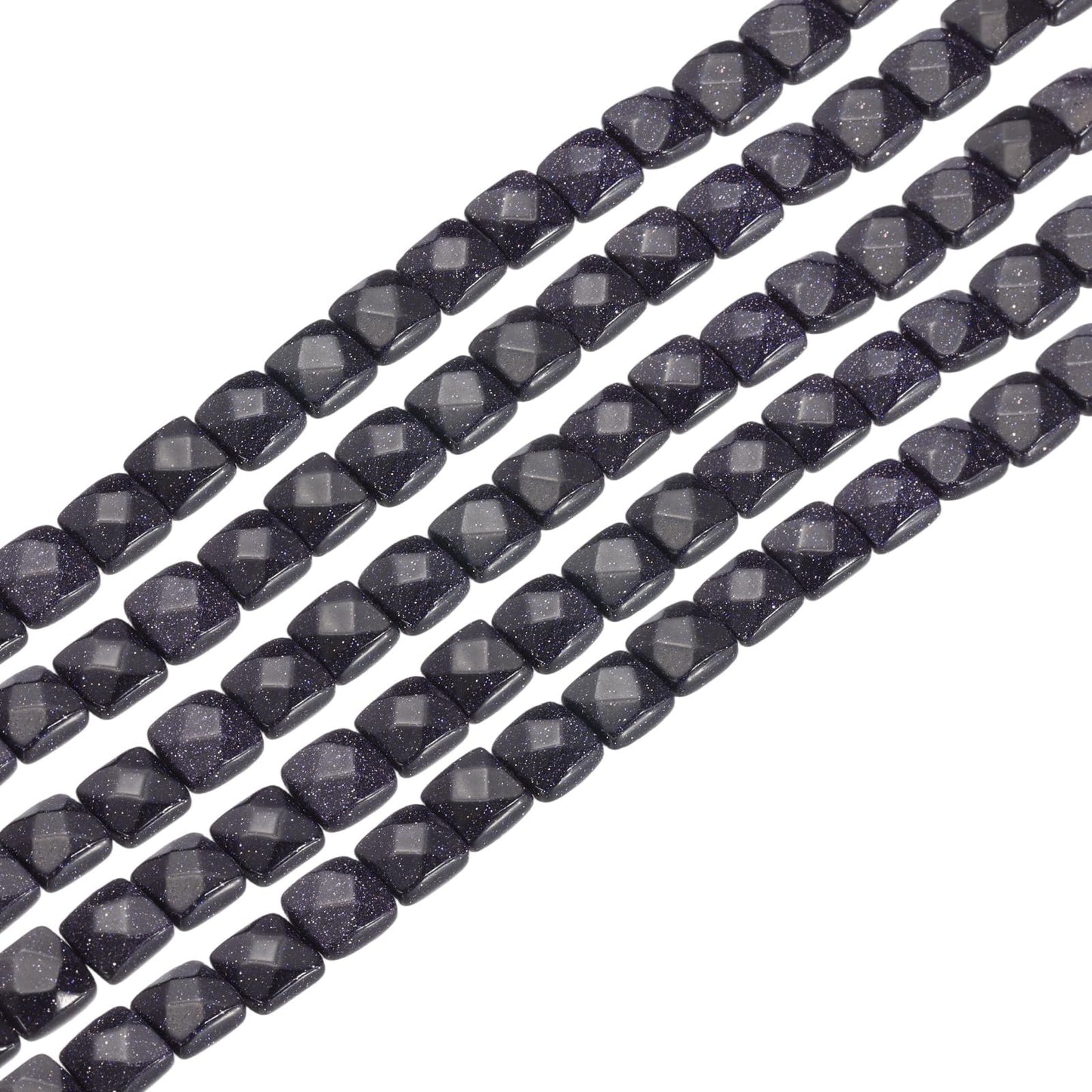 PATIKIL 50 Pack Natural Stone Beads, 8mm Faceted Square Agate Beads Bulk Blue Sand Stones, for DIY Jewelry Making Necklace Bracelet Accessories, 2 Strands, 16 Inches, Dark Blue