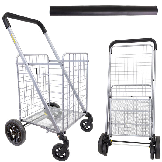 dbest Products Cruiser Cart Deluxe 2 Germ Guard Bundle Shopping Handle Grocery Rolling Folding Laundry Basket on Wheels Foldable Utility Trolley Compact Lightweight Collapsible