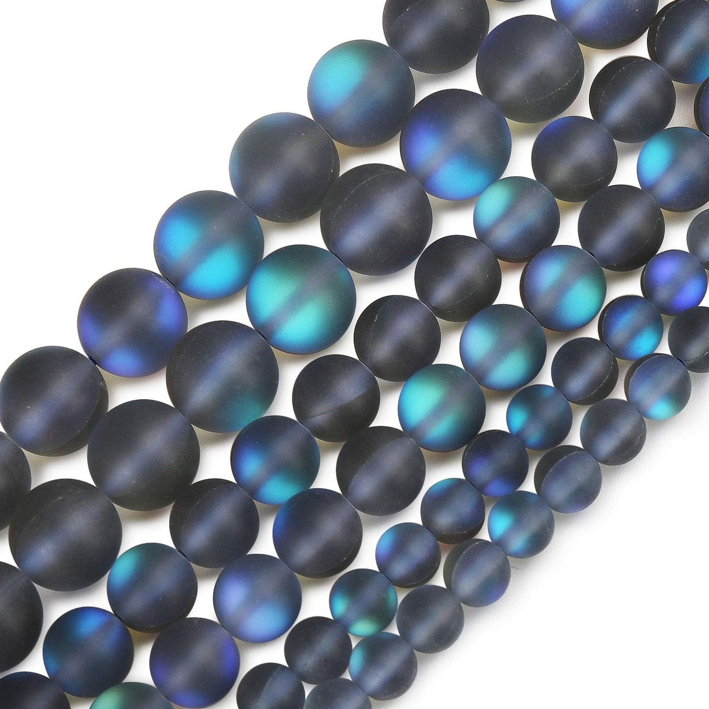 Matte Gray Aurora Crystal Glass Beads, 8MM Frosted Glitter Shining Mermaid Round Loose Beads, Rainbow Holographic Synthetic Moonstone for Jewelry Making DIY Bracelet