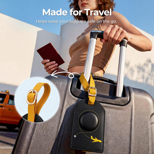 MiLi Smart Bluetooth Luggage Tracker Tag for iOS & Android - Works with Apple Find My & Google Find Hub, Anti-Lost Leather Travel Locator for Suitcase, Backpack & Gear, Black