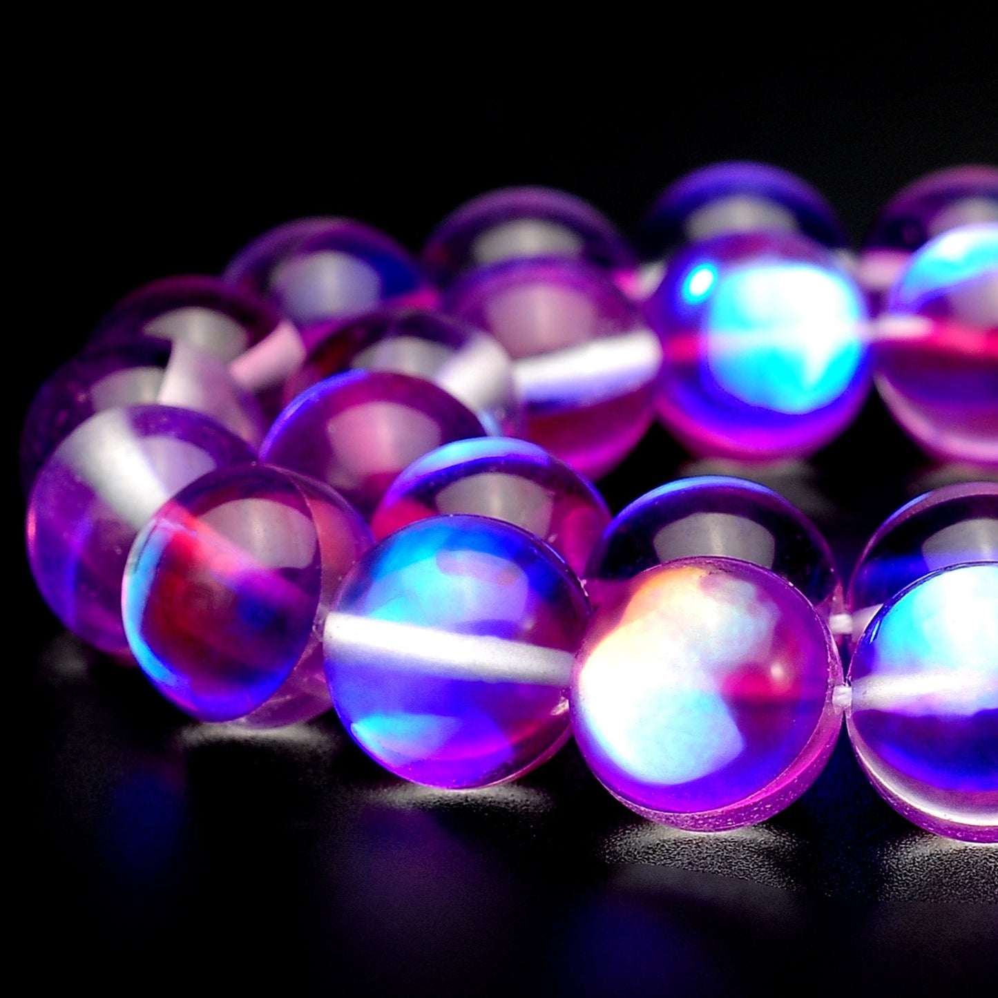 RUBYCA Round Moonstone Crystal Glass Beads Aura Iridescent for Jewelry Making (1 Strand, 8mm, Purple)