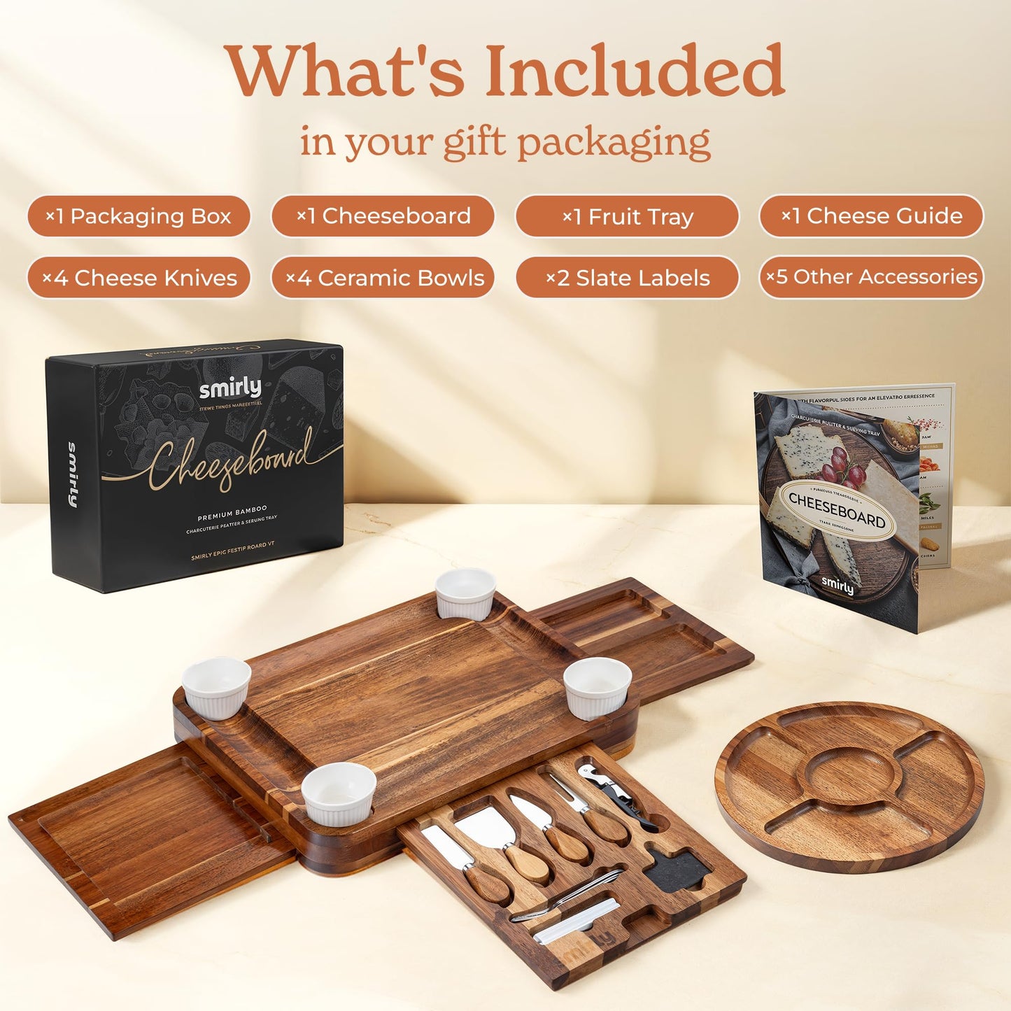 SMIRLY Charcuterie Boards Set - Large Acacia Cheese Board Set - House Warming Gifts New Home, Wedding Gift for Couple, Bridal Shower Gift, Birthday Gifts for Women