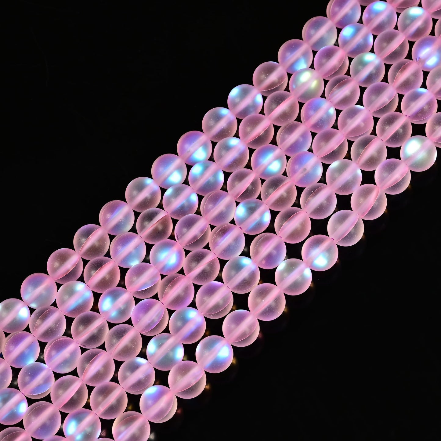 6mm Matte Pink Mermaid Aurora Crystal Glass Bead, Glitter Round Synthetic Moonstone Beads for Jewelry Making Bracelets
