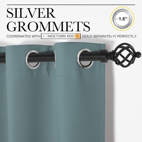NICETOWN Blackout Curtains - Noise Reducing, Thermal Insulated Drape Panels for Small Windows | Greyish Blue, 2 Panels (W55 x L68-Inch)